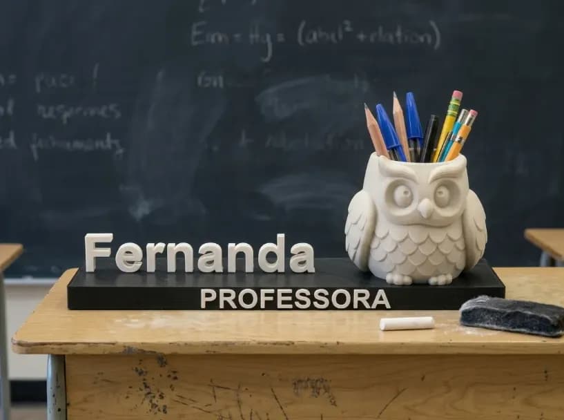 Placa de Mesa e Porta-Lápis Coruja Personalizável